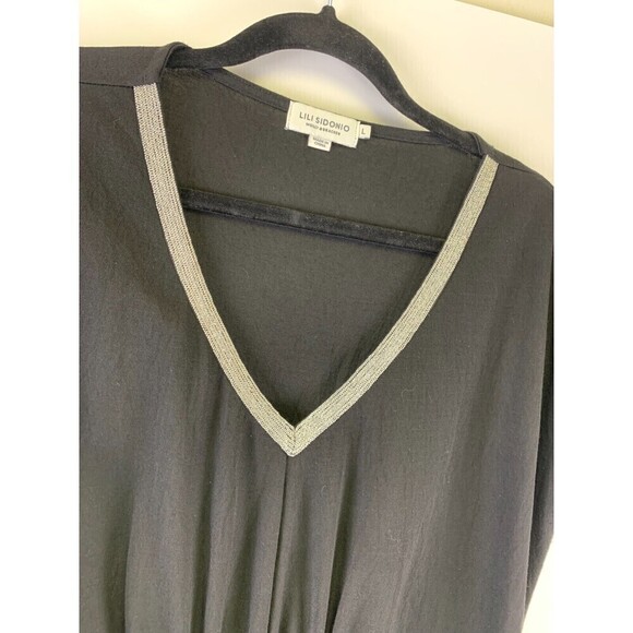 Lili Sidonio Molly Bracken Viscose Dress V-Neck Beaded Black Sleeveless Large - Picture 2 of 12
